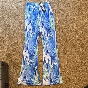 Vibrant Blue and Green Swirl Women's Flare Pants